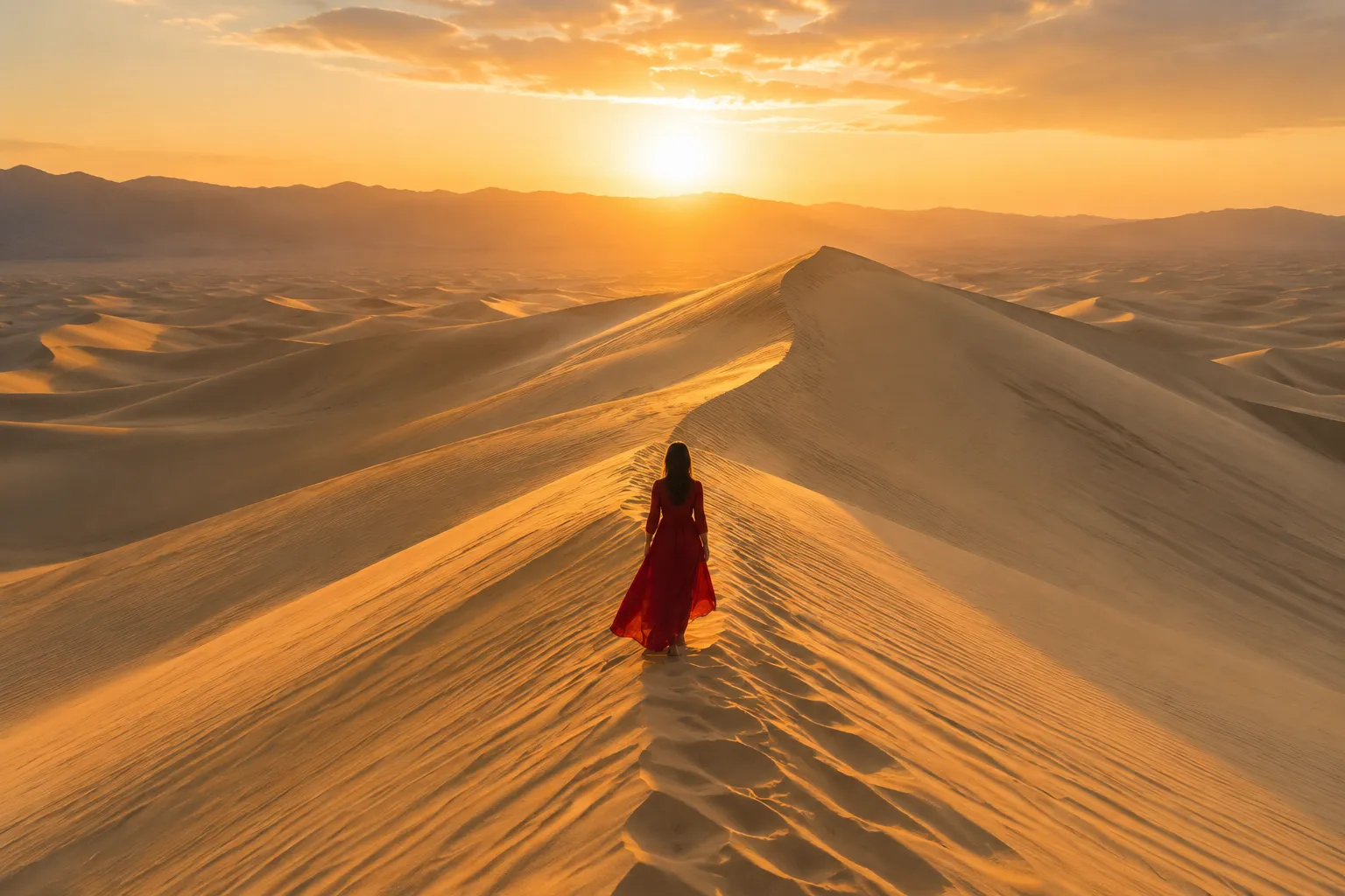 Autumn light over the Singing Sand Dunes near Crescent Lake in Dunhuang
